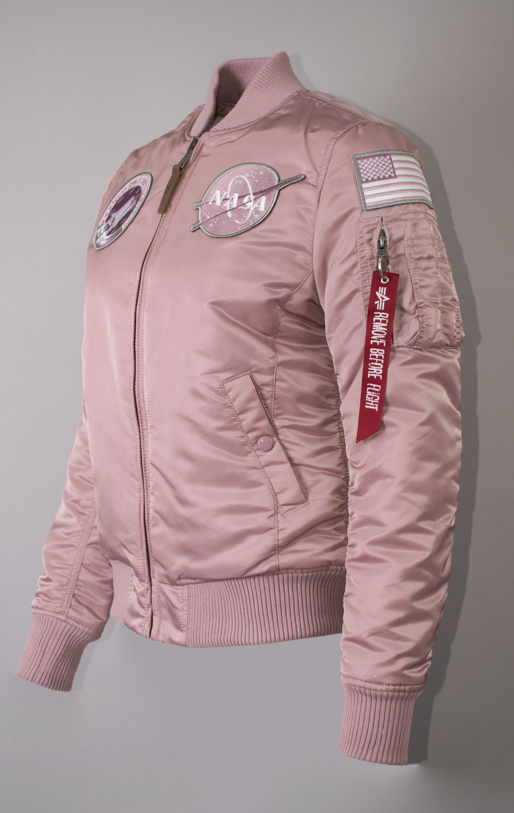 Женская куртка-бомбер лётная ALPHA INDUSTRIES VF NASA MA-1 silver pink 