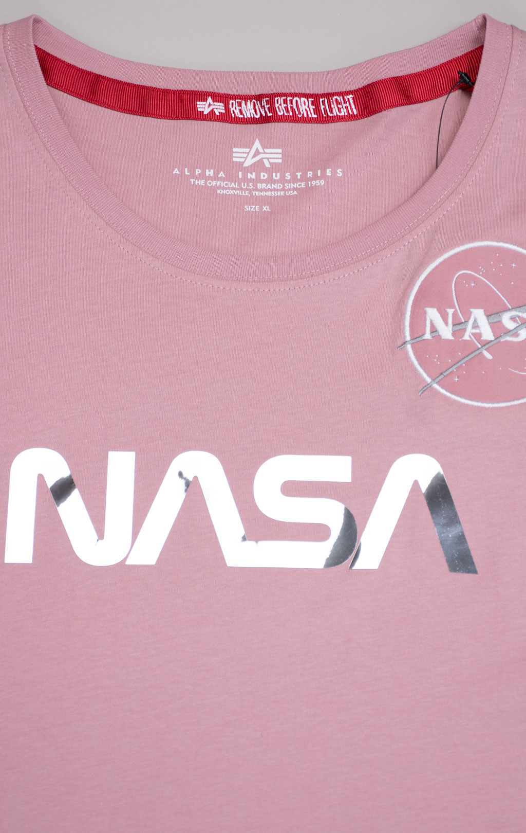 Женская футболка ALPHA INDUSTRIES NASA PM T silver pink/chrome 