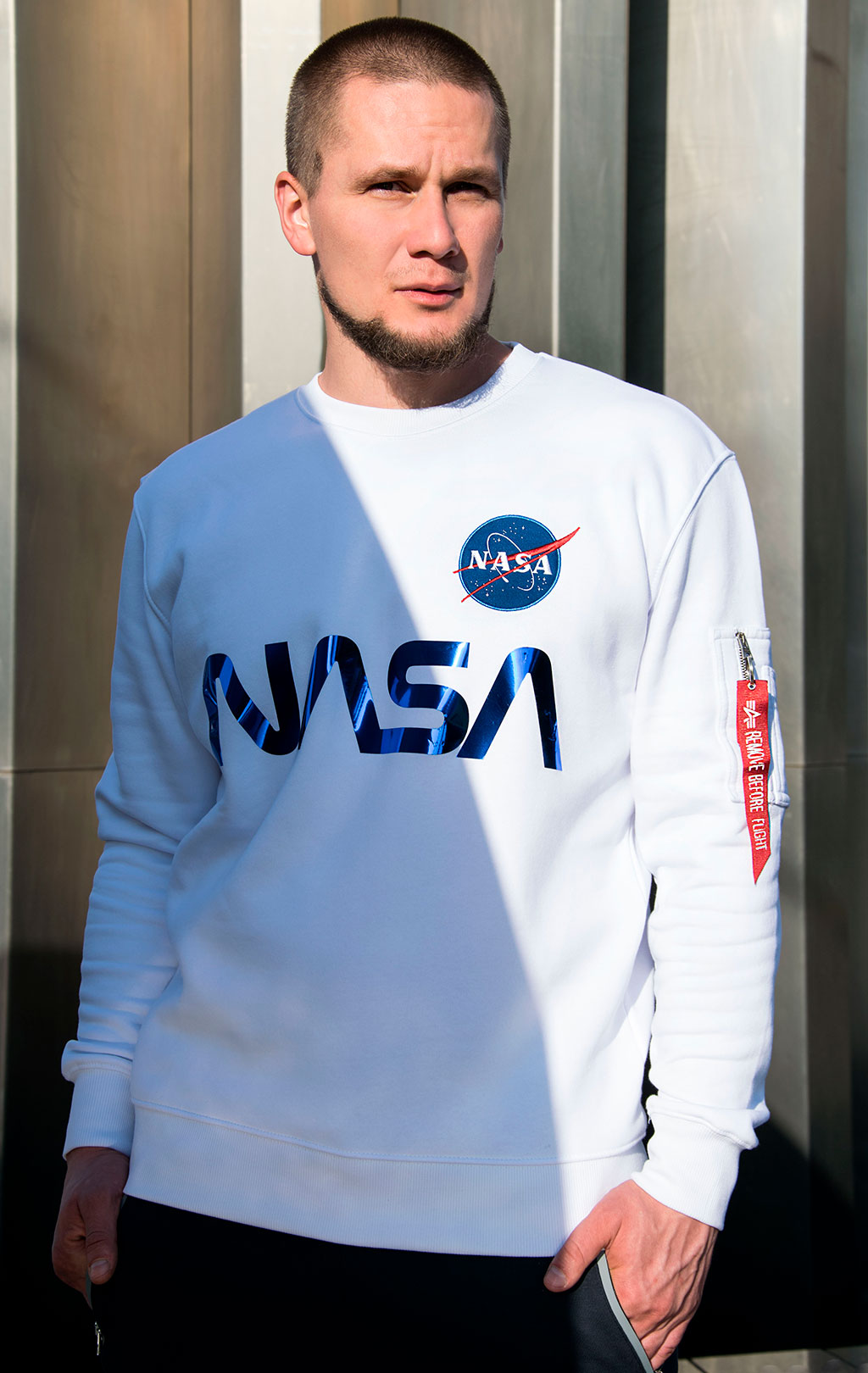 Свитшот ALPHA INDUSTRIES NASA reflective white/blue 