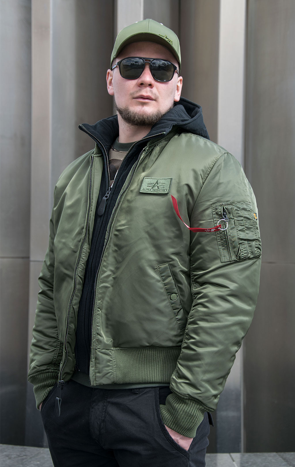 Куртка-бомбер лётная ALPHA INDUSTRIES D-Tec MA-1 dark green/black 