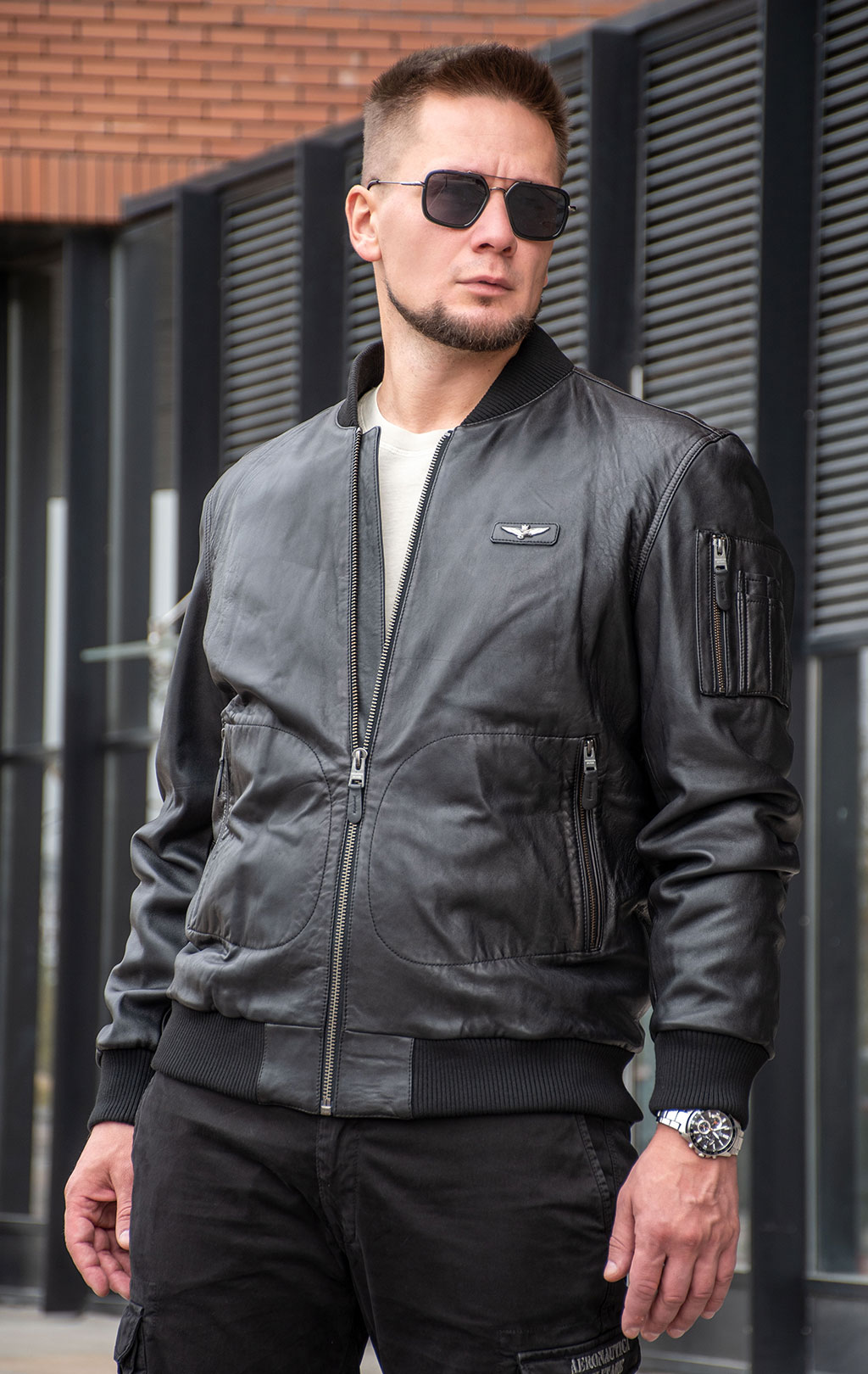Куртка-бомбер AERONAUTICA MILITARE кожа FW 24/25/IN nero (PN 951) 