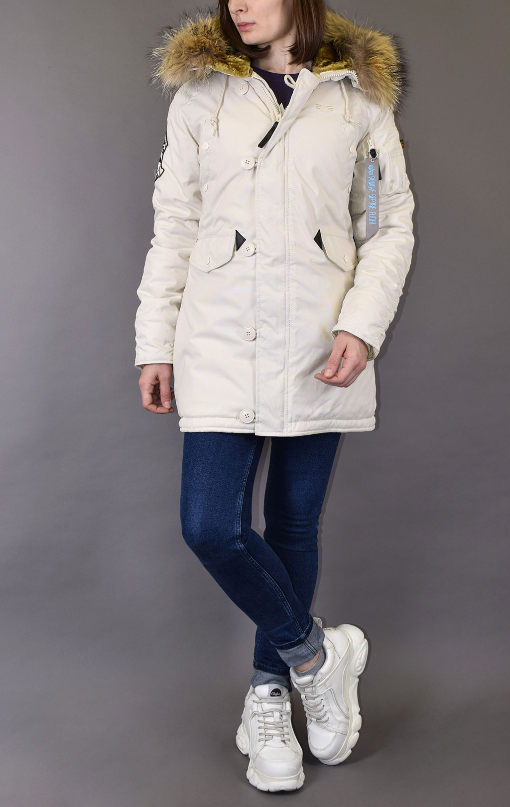 Женская аляска ALPHA INDUSTRIES EXPLORER натур. мех white off 