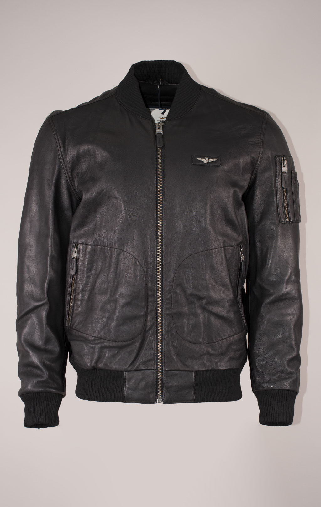 Куртка-бомбер AERONAUTICA MILITARE big size кожа FW 24/25/IN nero (PN 951) 