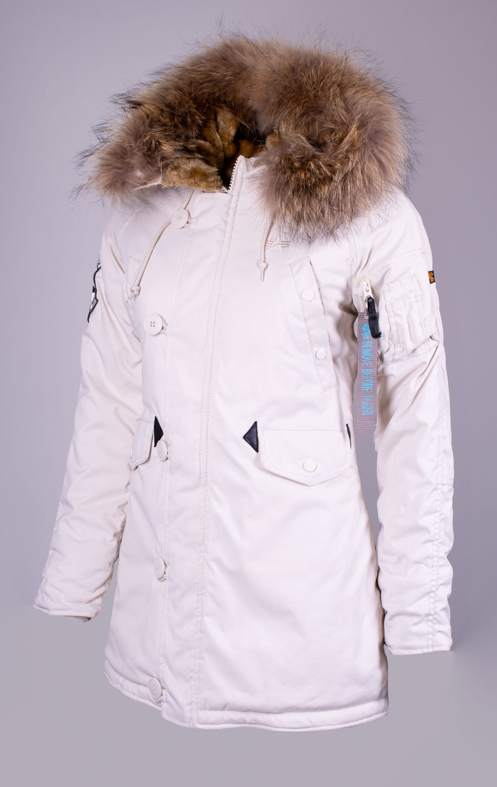 Женская аляска ALPHA INDUSTRIES EXPLORER натур. мех white off 