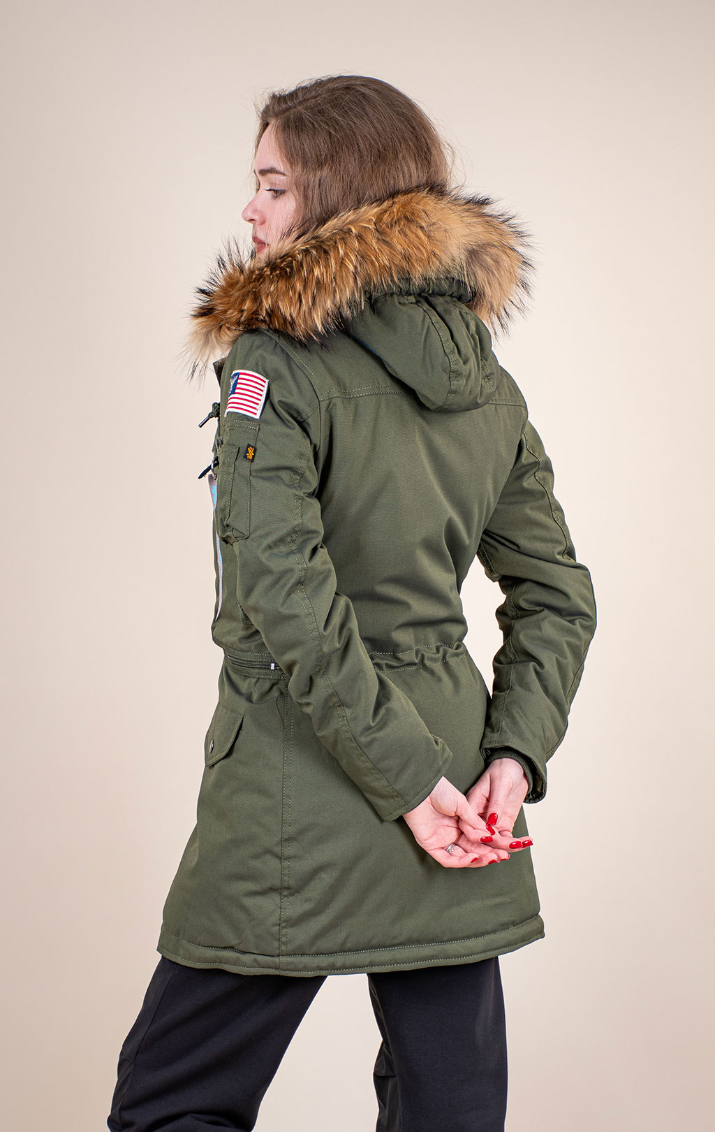 Женская аляска ALPHA INDUSTRIES POLAR натур. мех dark green 