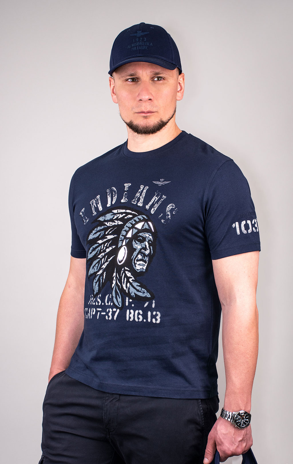 Футболка AERONAUTICA MILITARE INDIAN PRINT SS 24/BD blue navy (TS 2214) 