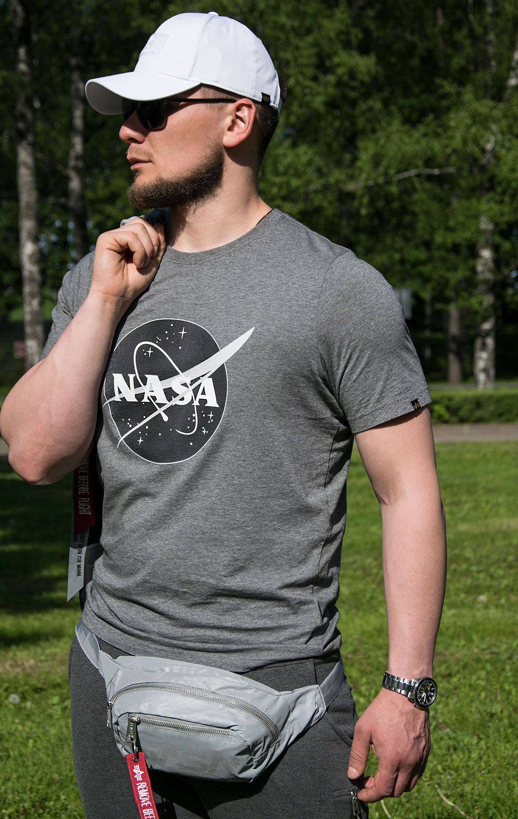 Футболка ALPHA INDUSTRIES NASA LOGO medium charcoal heather 