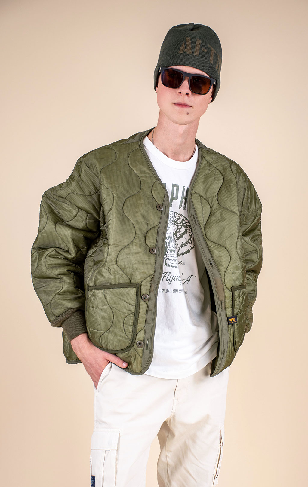 Куртка-подстёжка ALPHA INDUSTRIES M-65 VINTAGE с карманами и манжетами olive drab 