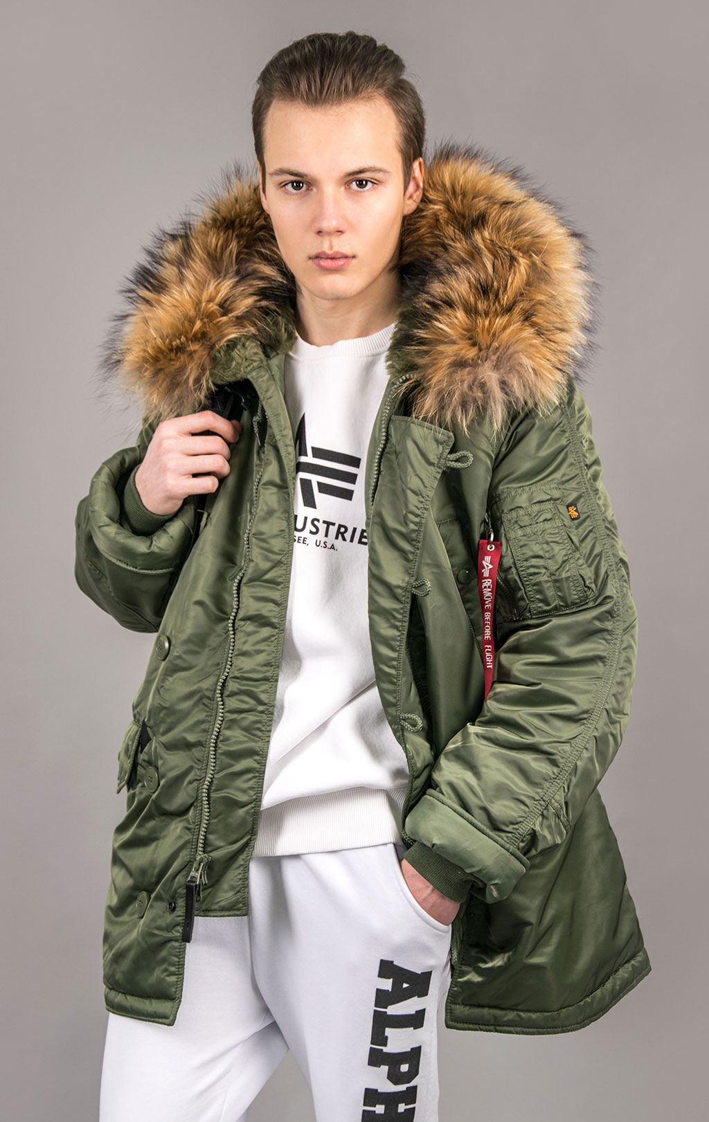 Аляска ALPHA INDUSTRIES CLASSIC N-3B натур. мех sage green 