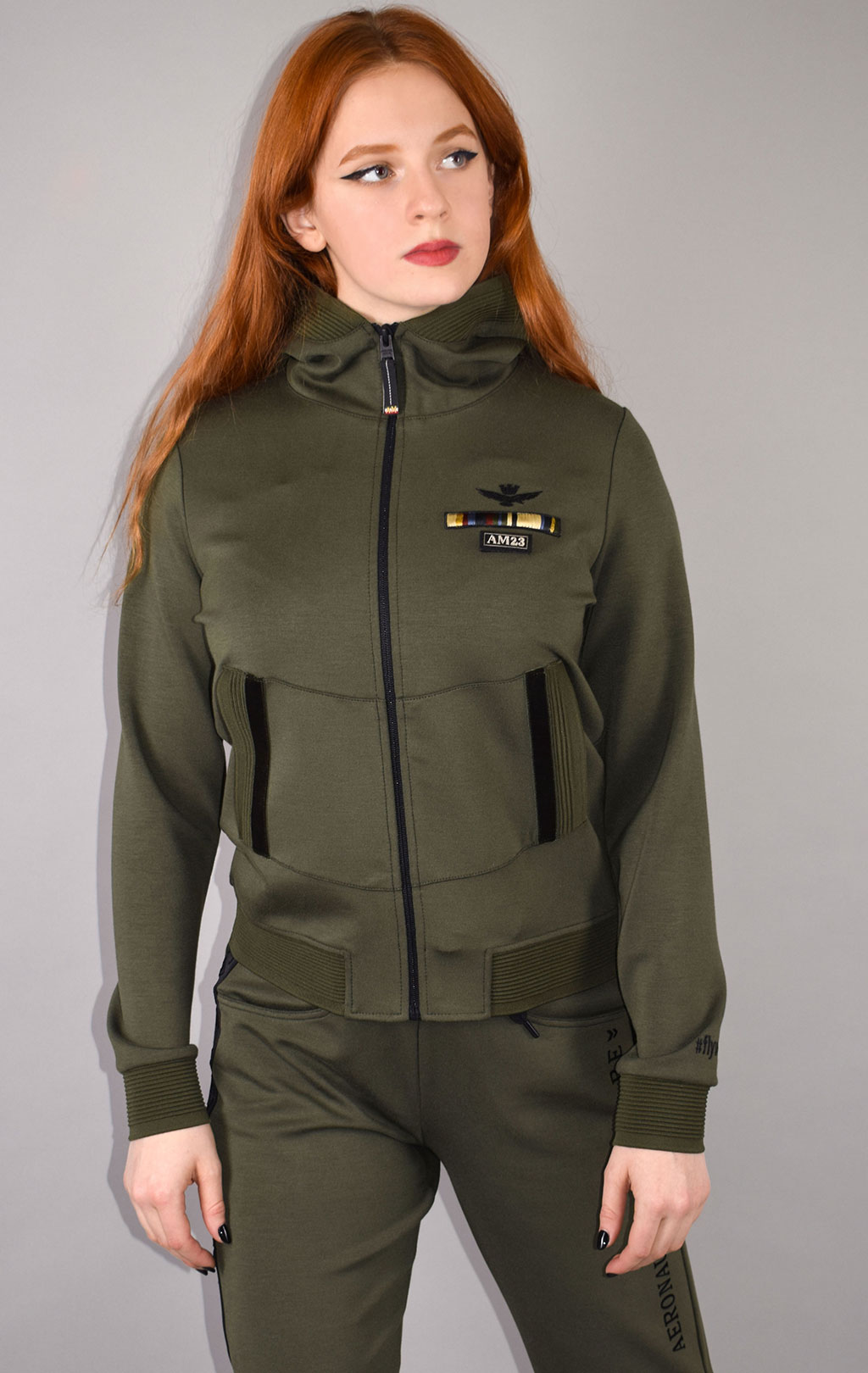 Женская толстовка на молнии AERONAUTICA MILITARE FW 20/21/TR verde militare scuro (FE 1553) 