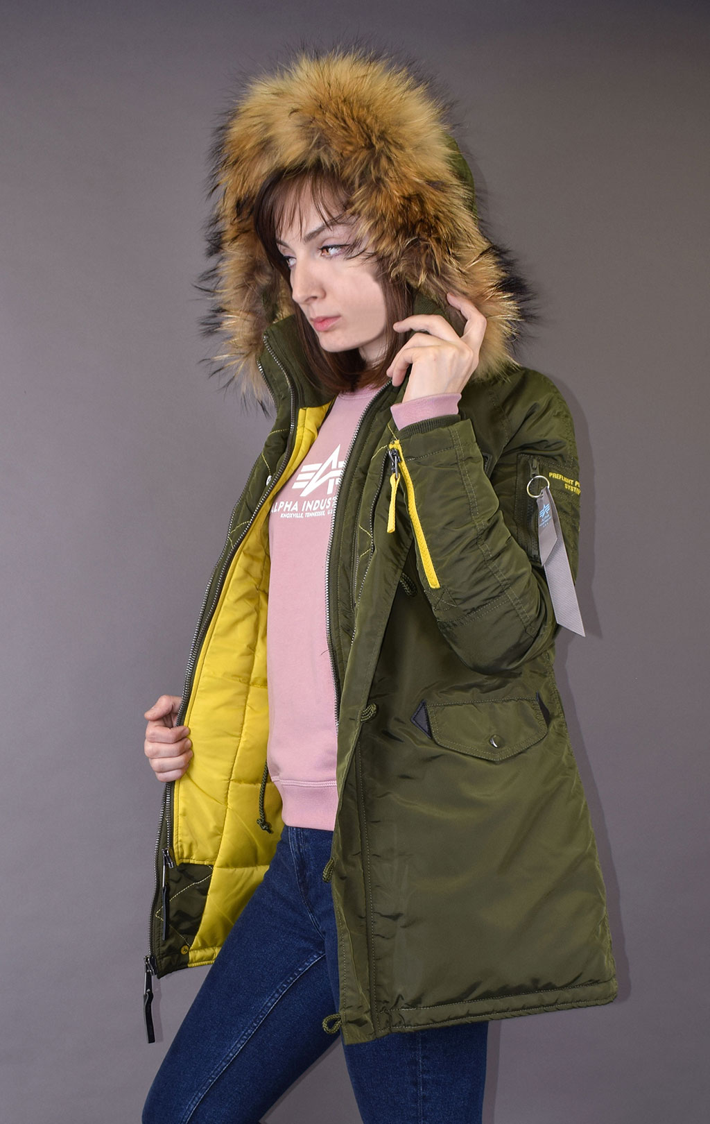 Женская аляска ALPHA INDUSTRIES PPS N-3B натур. мех dark green 