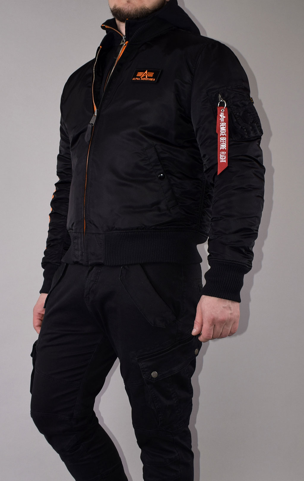 Куртка-бомбер лётная ALPHA INDUSTRIES D-Tec SE MA-1 black/orange 