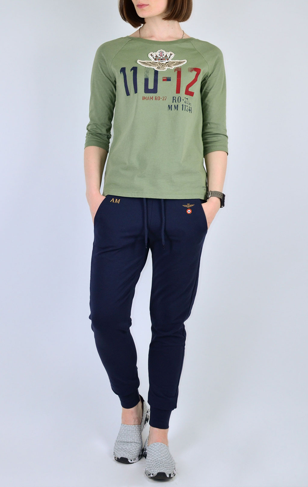 Женская футболка AERONAUTICA MILITARE рукава 3/4 verde militare (TS 1506) 