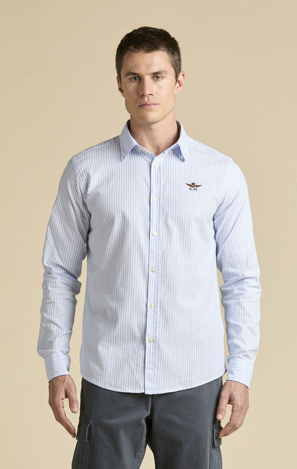 Рубашка AERONAUTICA MILITARE FW 26/27/AL stripes white/light blue (CA 1320) 