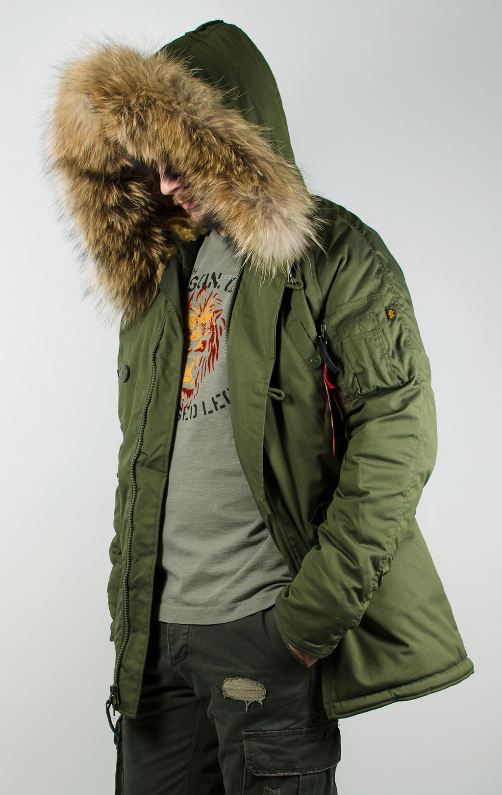 Аляска ALPHA INDUSTRIES EXPLORER big size натур. мех dark green 