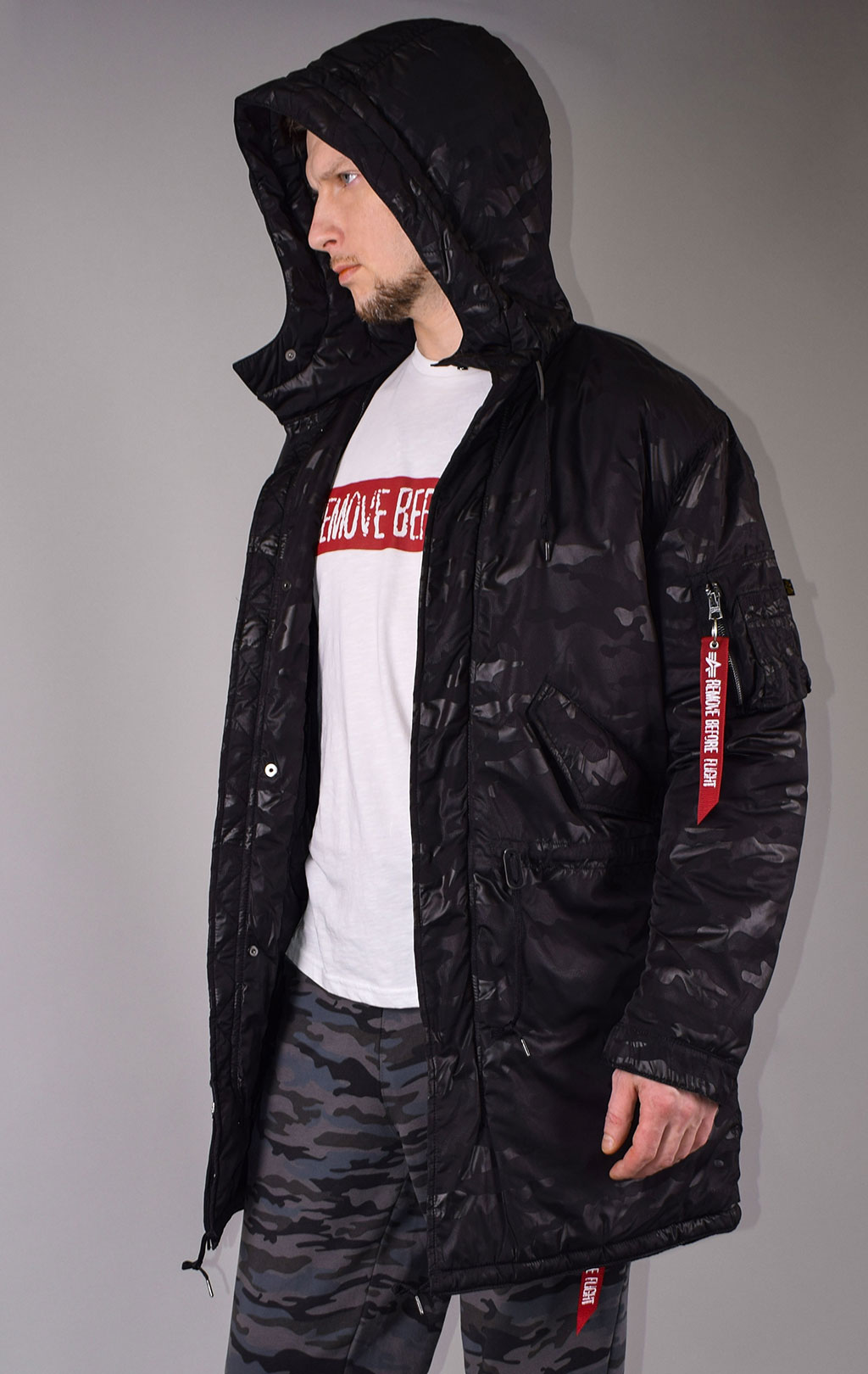 Парка ALPHA INDUSTRIES HOODED FISHTAIL CW HIDDEN CAMO black 