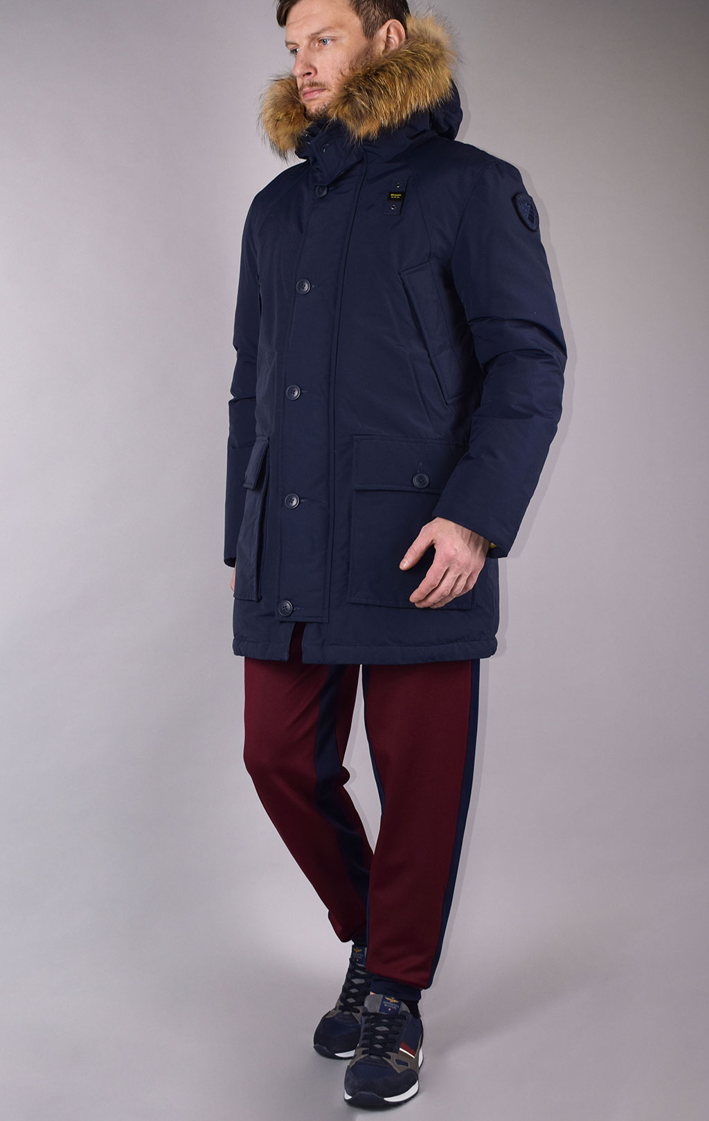 Куртка-аляска пуховая BLAUER RAINCOAT LONG FW 19/20 натур. мех dark blue (005565) 