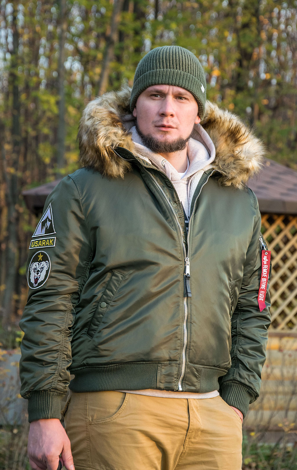 Куртка-бомбер лётная ALPHA INDUSTRIES HOODED ARCTIC MA-1 dark olive 