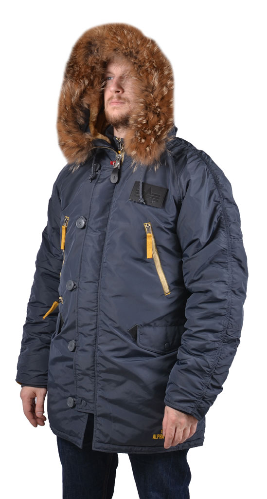 Аляска ALPHA INDUSTRIES INCLEMENT N-3B натур. мех steel blue 