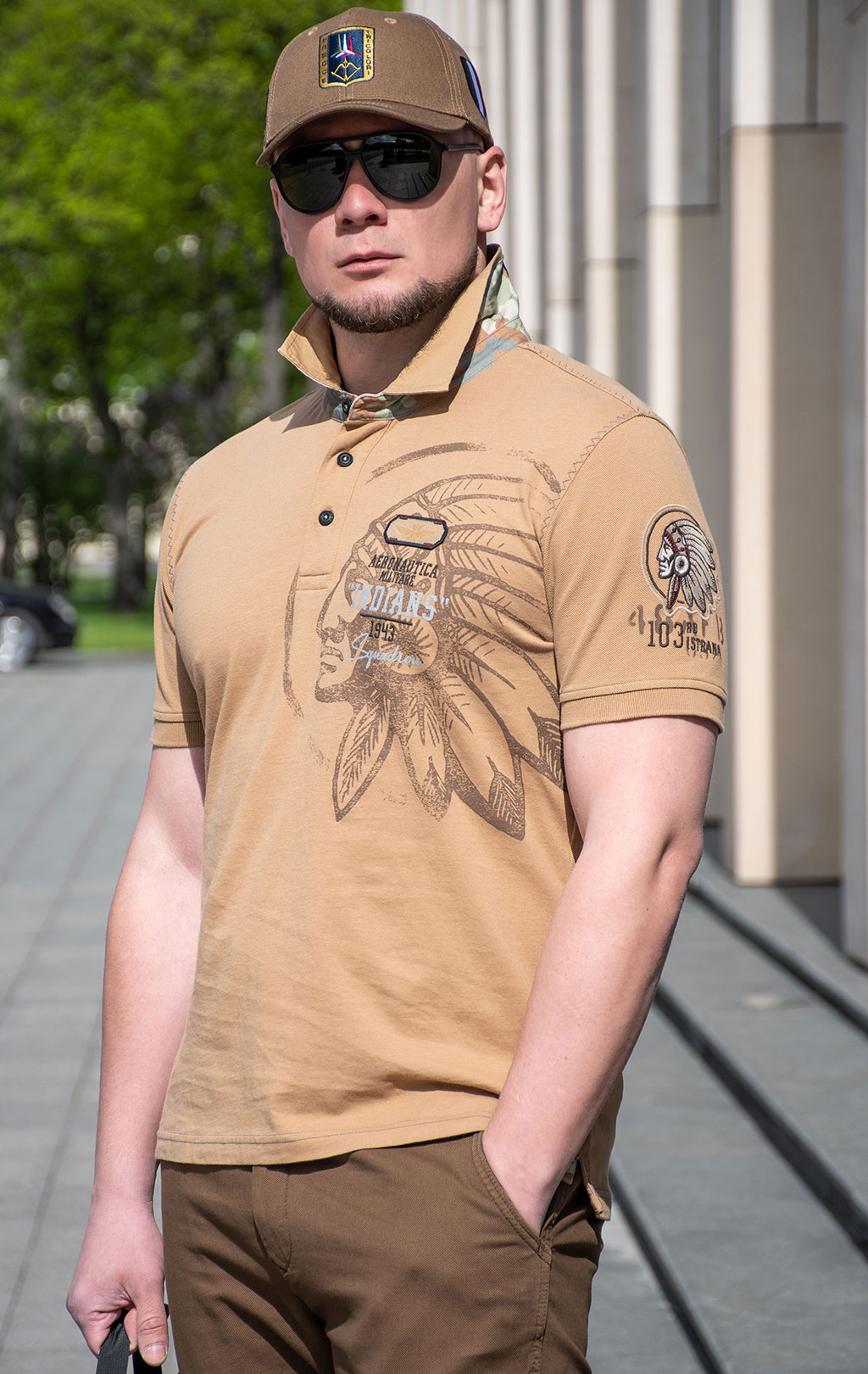 Футболка-поло AERONAUTICA MILITARE INDIAN PRINT SS 24 m/TR peanut brown (PO 1781) 