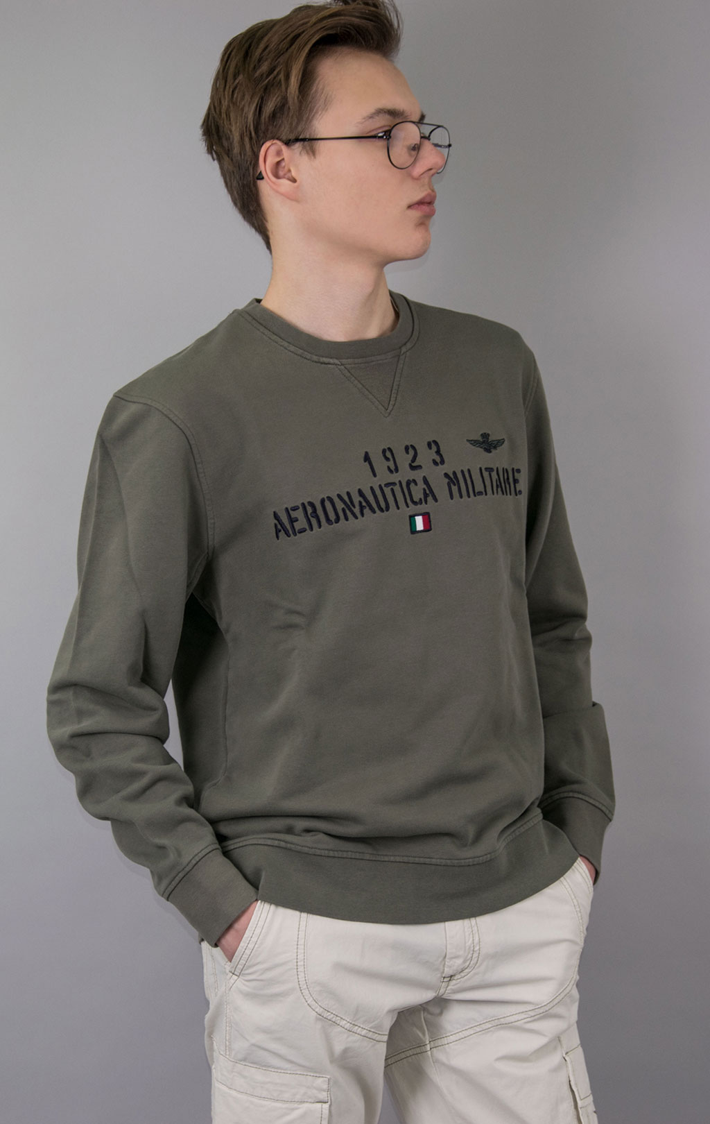 Свитшот AERONAUTICA MILITARE SS 23/TR verde militare (FE 1746) 