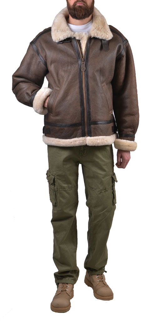 Куртка-пилот ALPHA INDUSTRIES SHERPA кожа brown 