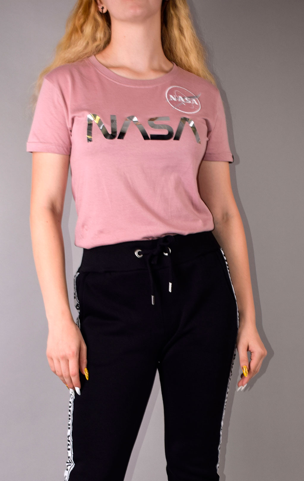 Женская футболка ALPHA INDUSTRIES NASA PM T silver pink/chrome 