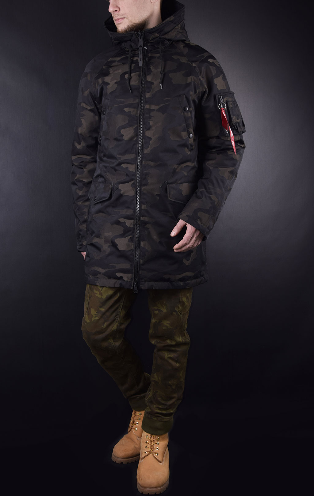 Аляска-пуховик ALPHA INDUSTRIES JACQUARD DOWN N-3B camo black 