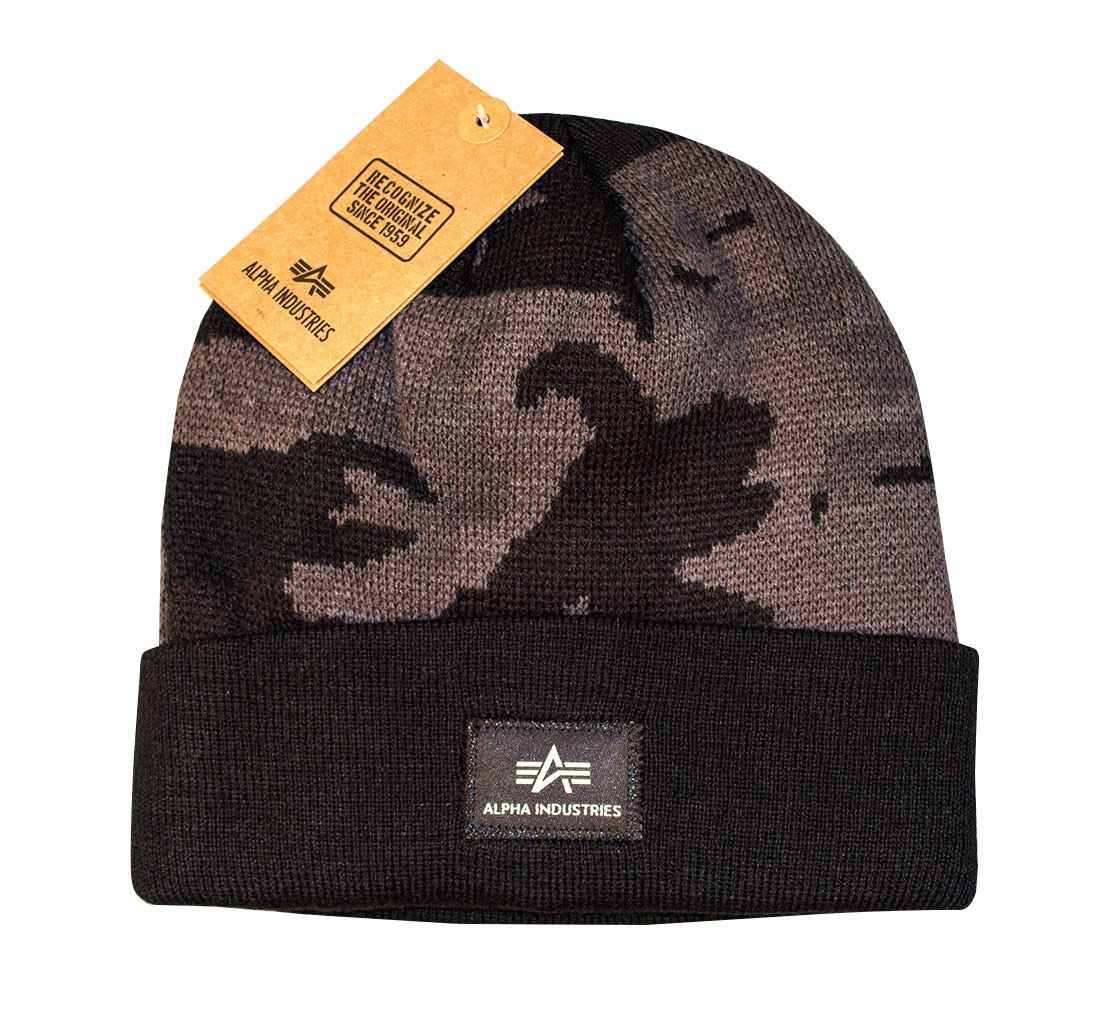 Шапка ALPHA INDUSTRIES X-FIT CAMO BEANIE black camo 