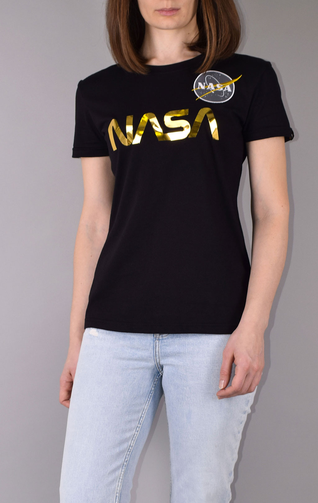 Женская футболка ALPHA INDUSTRIES NASA PM T black/gold 