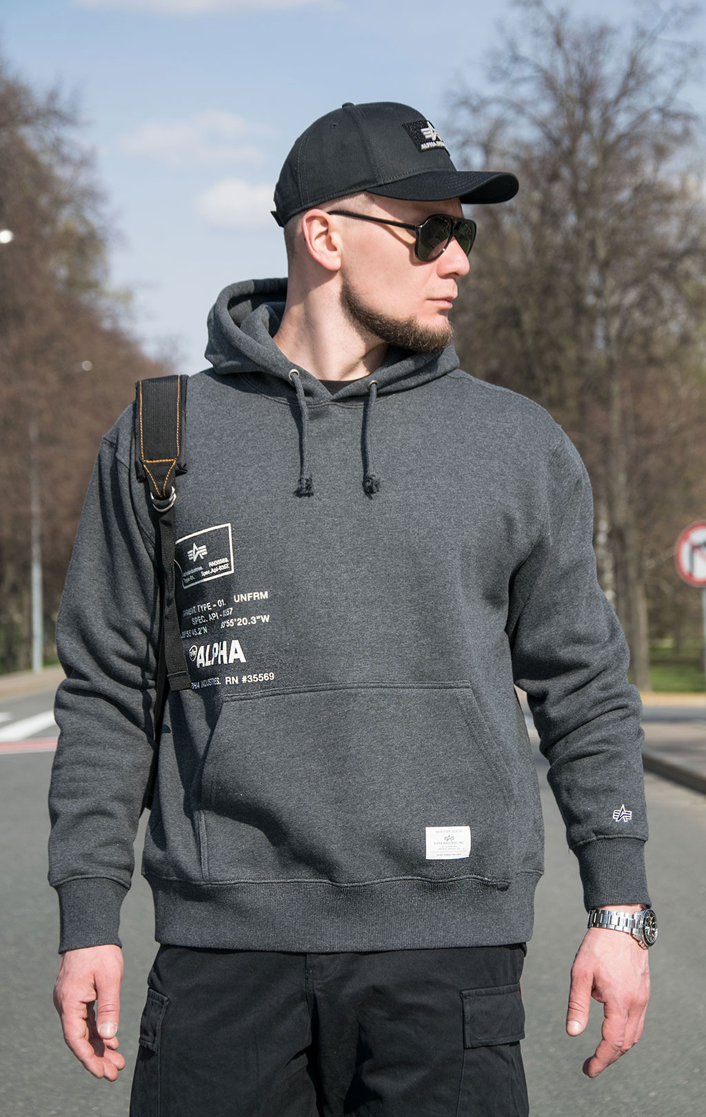 Толстовка ALPHA INDUSTRIES ESSENTIAL SPEC PRINT HOODIE FW 22/23 dark charcoal heather 