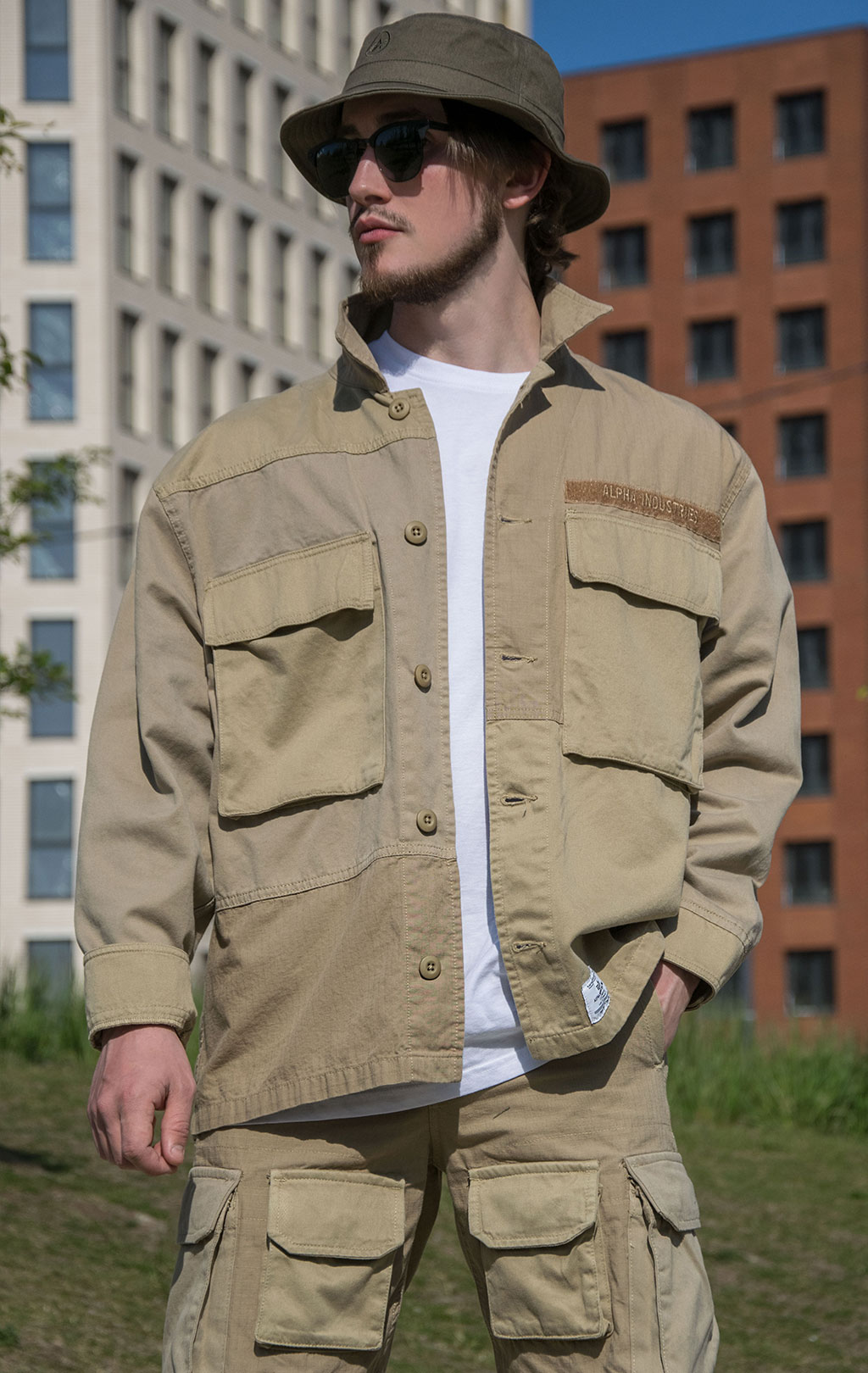 Ветровка ALPHA INDUSTRIES MIXED MEDIA SHIRT JACKET SS 23 m vintage khaki 