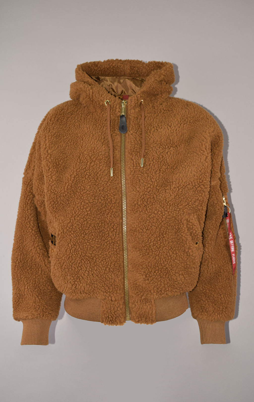 Женская куртка-бомбер лётная ALPHA INDUSTRIES OS HOODED TEDDY MA-1 camel 