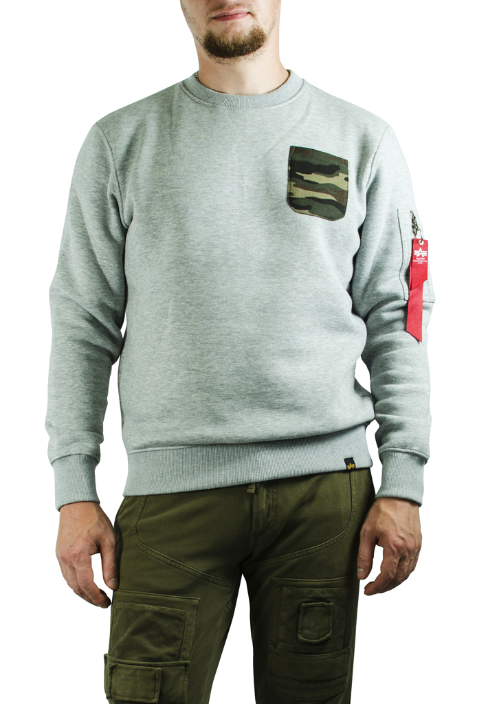 Свитшот ALPHA INDUSTRIES CAMO POCKET grey heather 