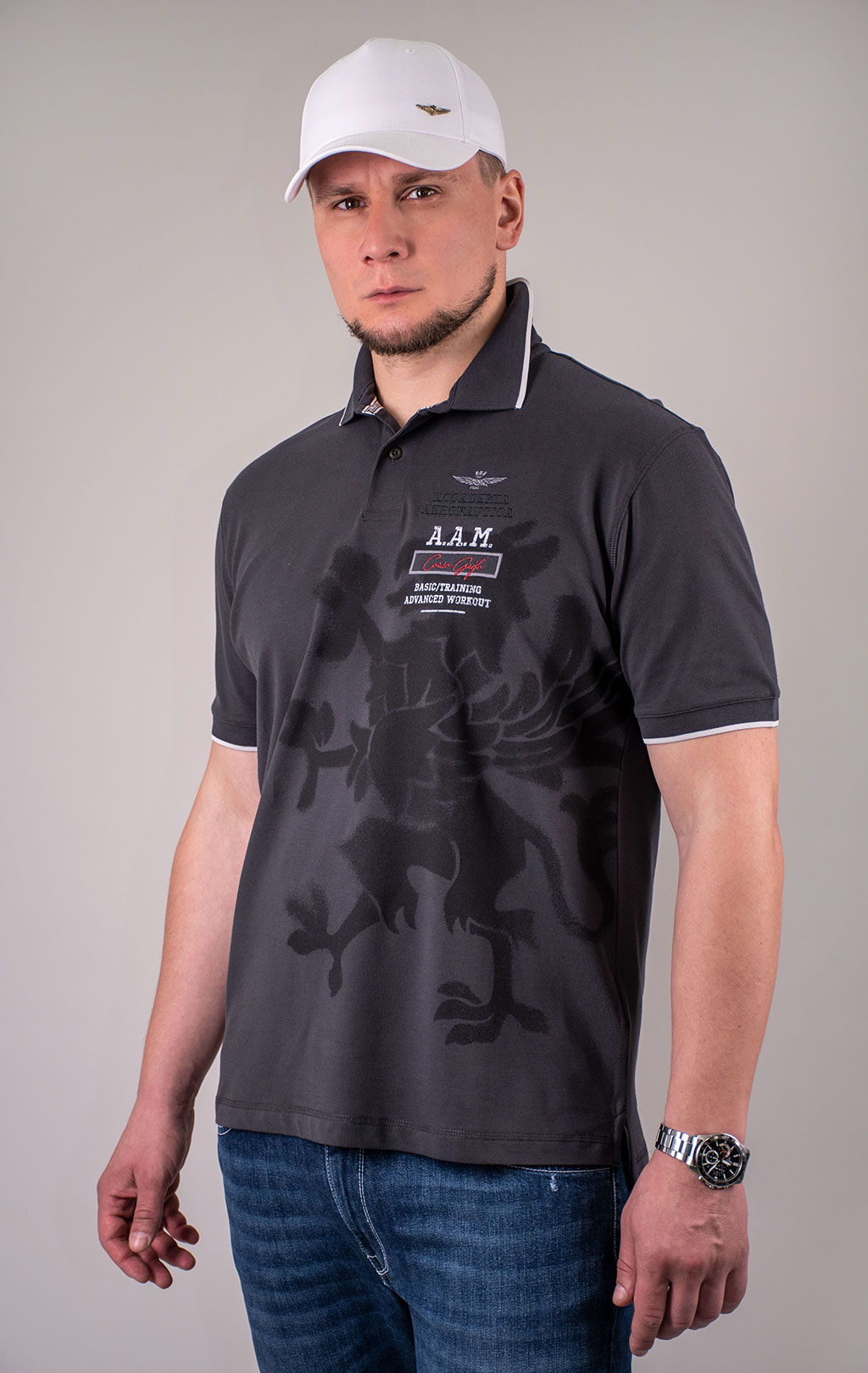 Футболка-поло AERONAUTICA MILITARE GRIFO PRINT SS 24 m/TR anthracite grey (PO 1753) 