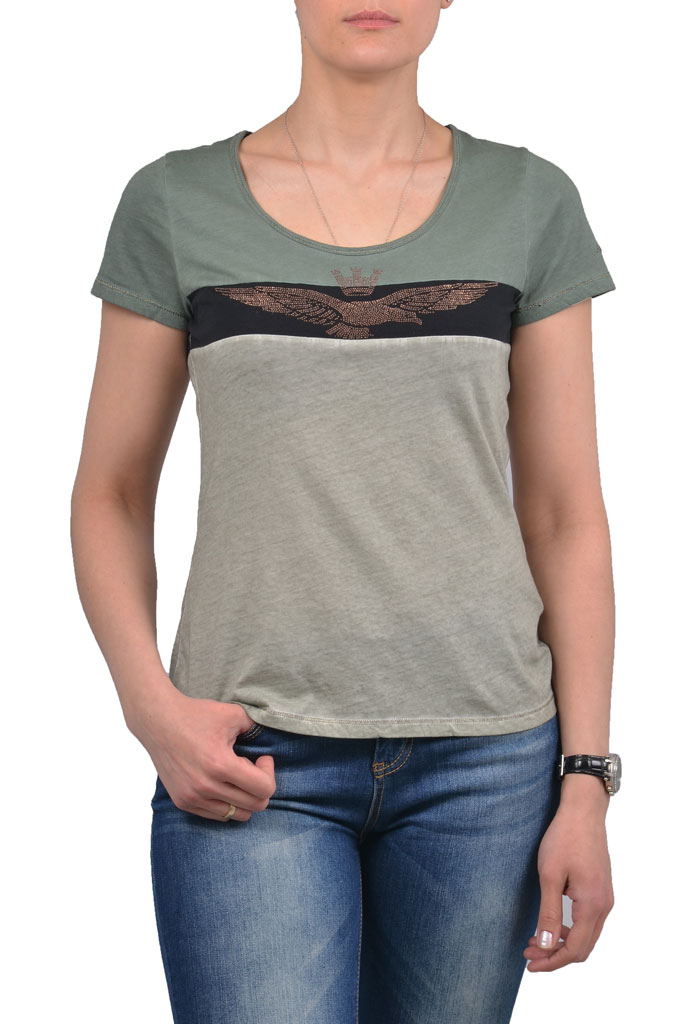 Женская футболка AERONAUTICA MILITARE verde ch/nero (TS 1088) 