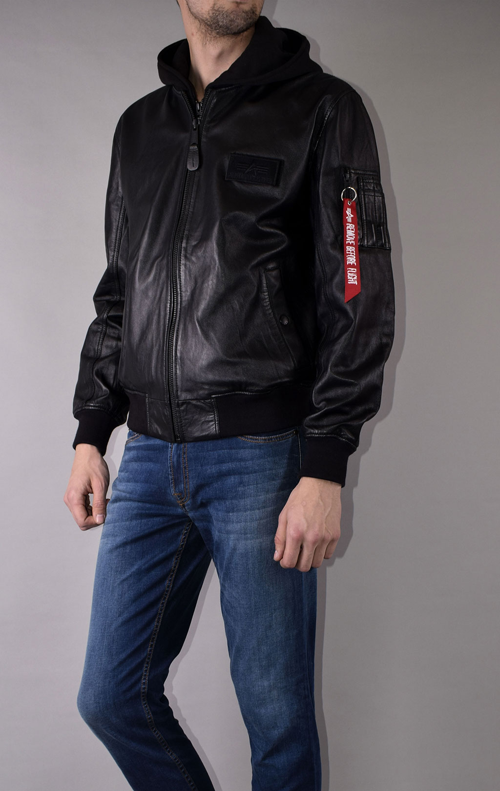 Куртка-бомбер лётная ALPHA INDUSTRIES D-Tec leather MA-1 кожа black/black 