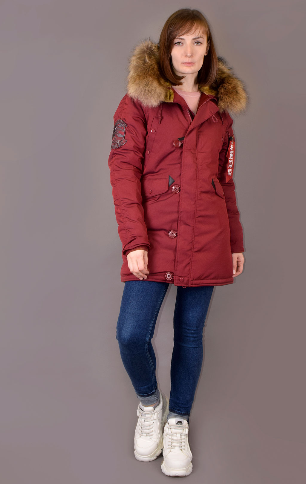 Женская аляска ALPHA INDUSTRIES EXPLORER натур. мех burgundy 