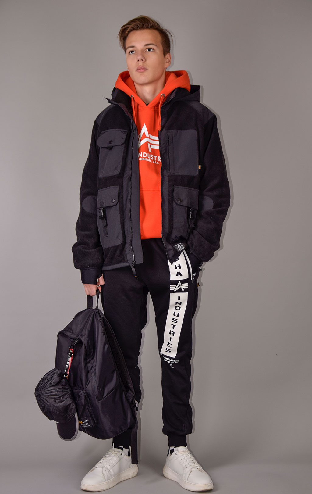 ALPHA INDUSTRIES MIXED MEDIA FLEECE FULL ZIP HOODIE FW 22 23 black ForceAge