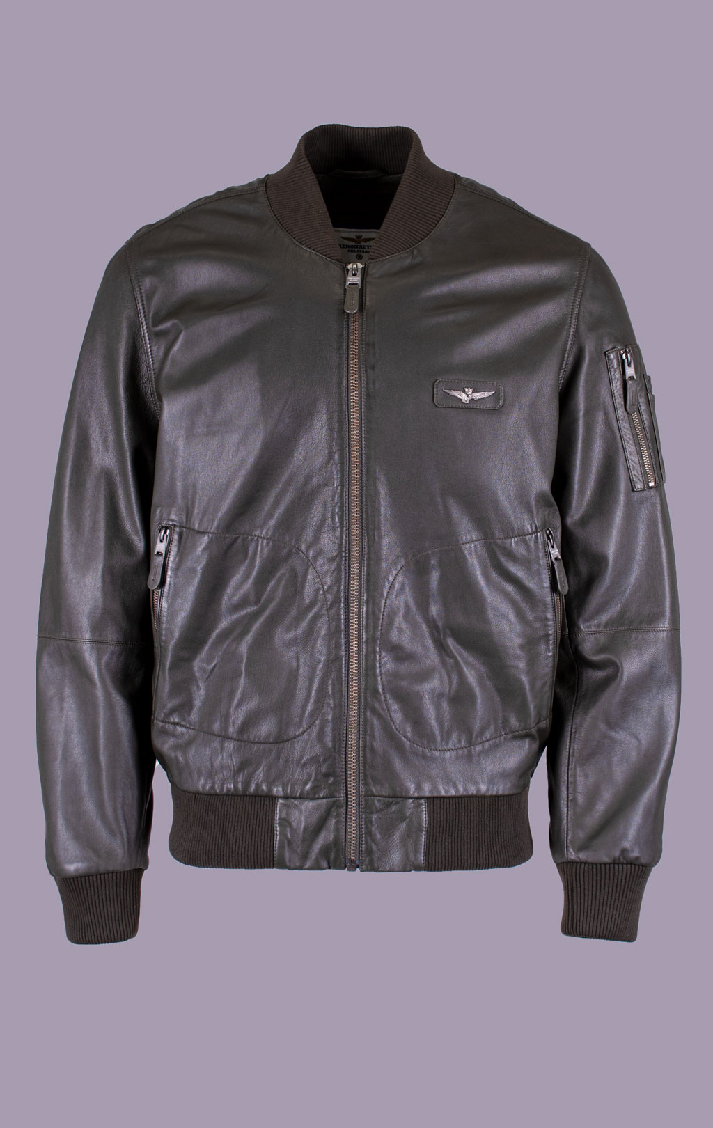 Куртка-бомбер AERONAUTICA MILITARE big size кожа SS 26/IN bottiglia (PN 5053) 