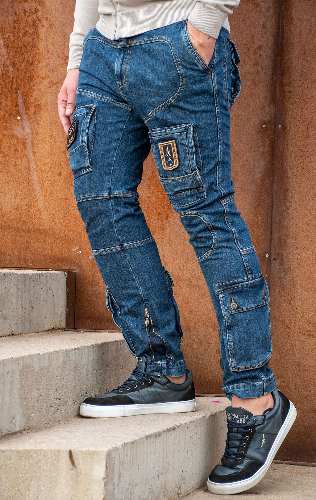 Джинсы-карго AERONAUTICA MILITARE ANTI-G плотные FW 24/25/AL medium blue wash (PA 939) 