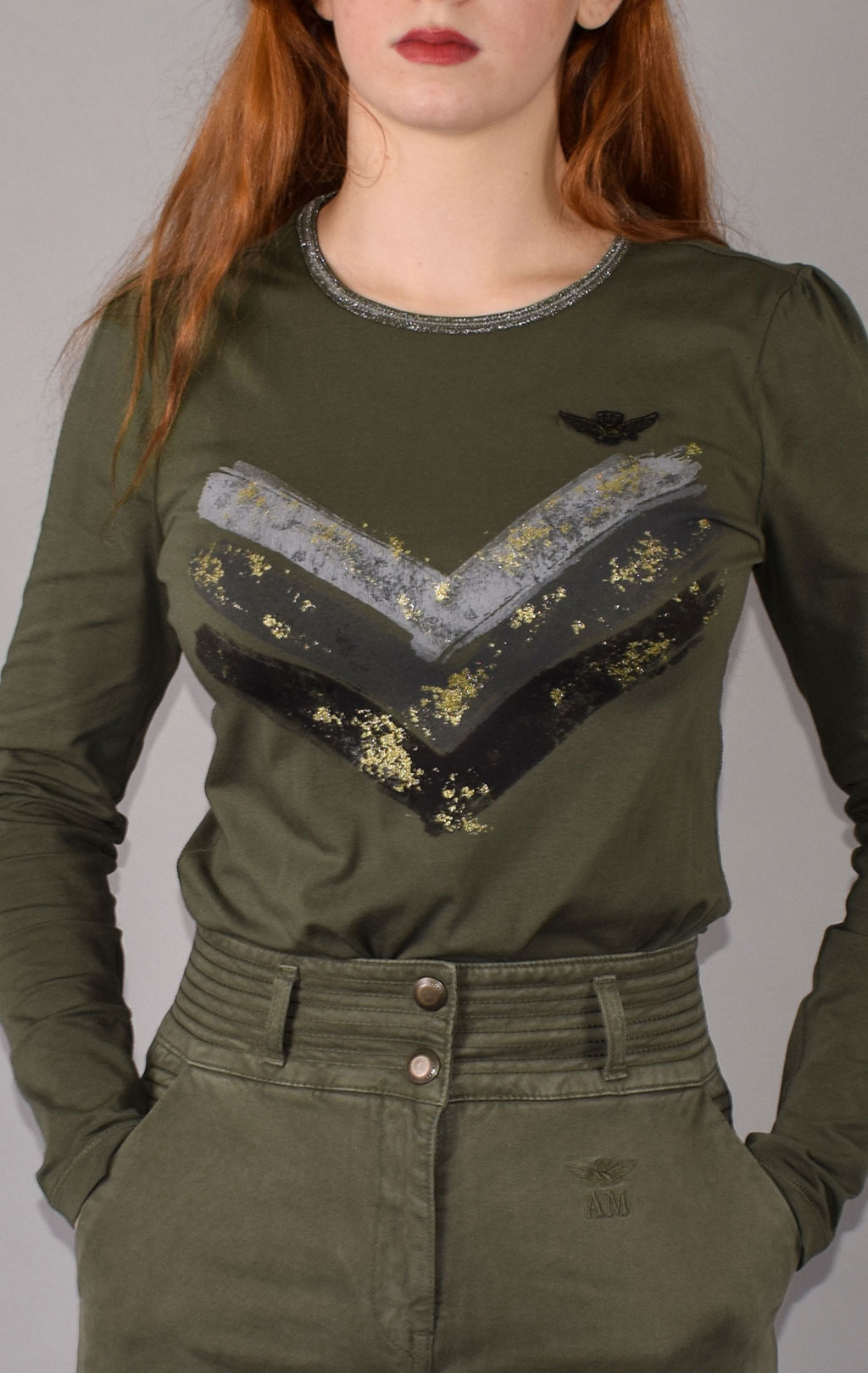 Женский лонгслив AERONAUTICA MILITARE FW 20/21/PT verde militare (TS 1799) 