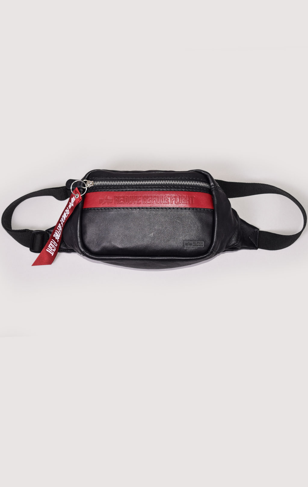 Сумка поясная ALPHA INDUSTRIES RBF LEATHER WAIST BAG black/red 