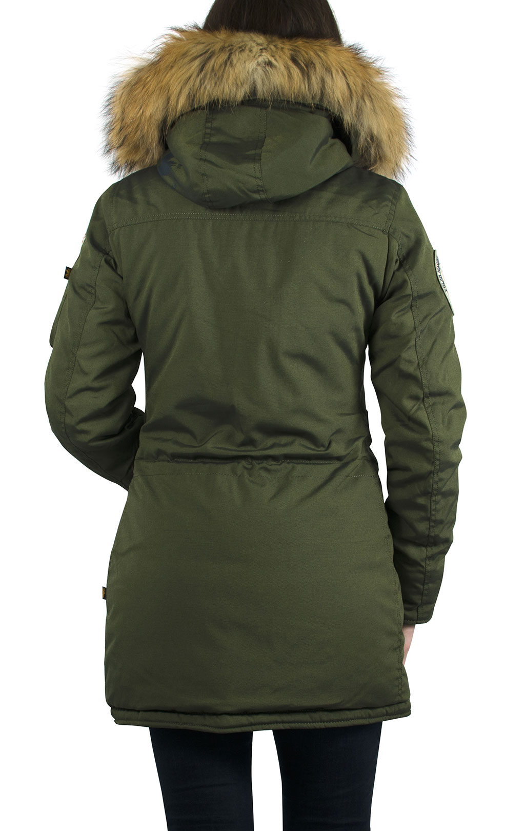 Женская аляска ALPHA INDUSTRIES POLAR натур. мех dark green 