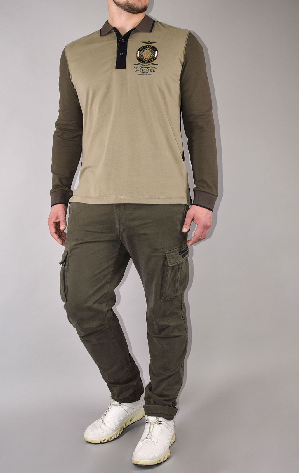 Поло-лонгслив AERONAUTICA MILITARE FW 20/21/TR black/verde scuro/verde chiaro (TS 1484) 