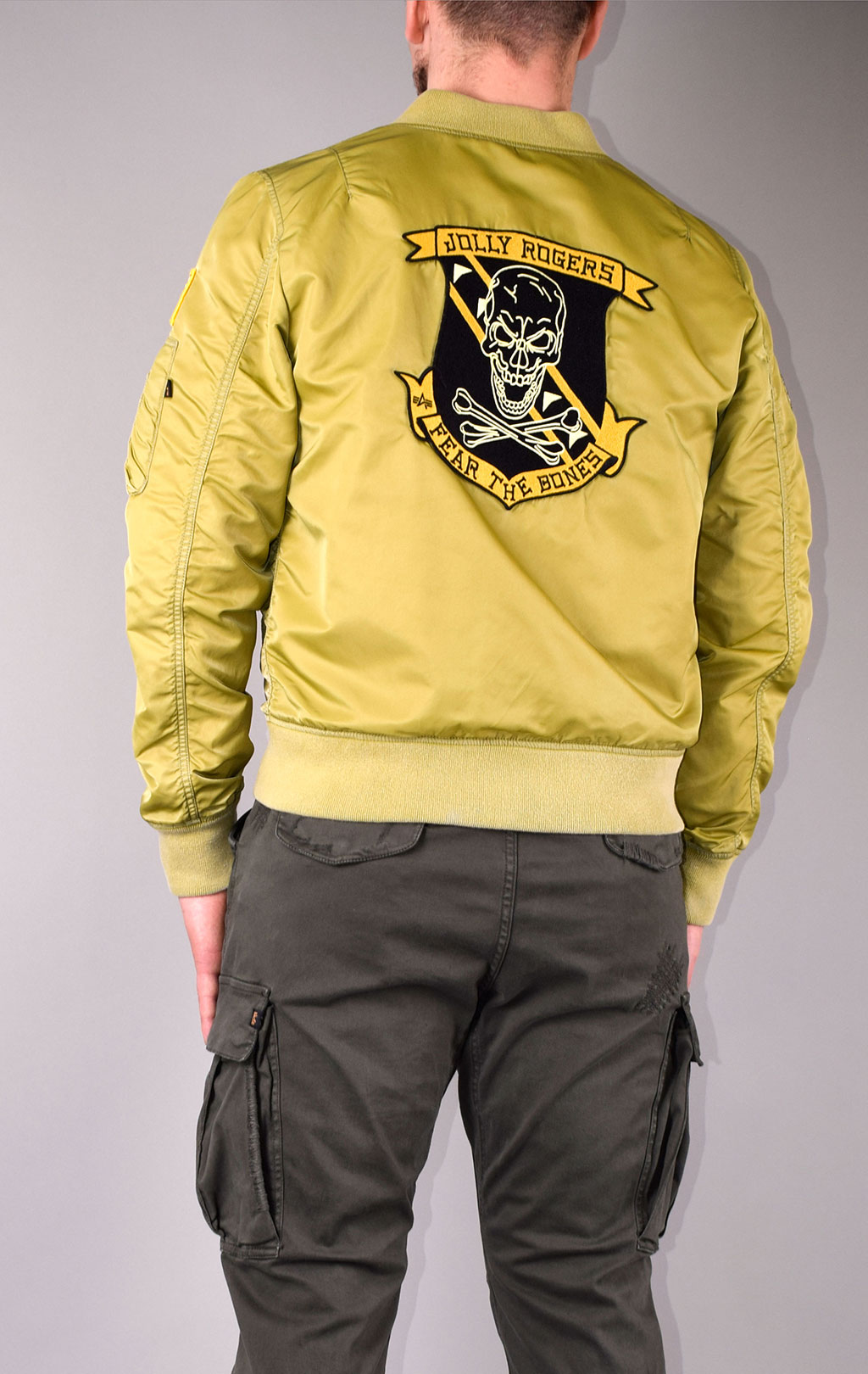 Ветровка-бомбер ALPHA INDUSTRIES FEAR THE BONES BATTLEWASH L-2B neon yellow 