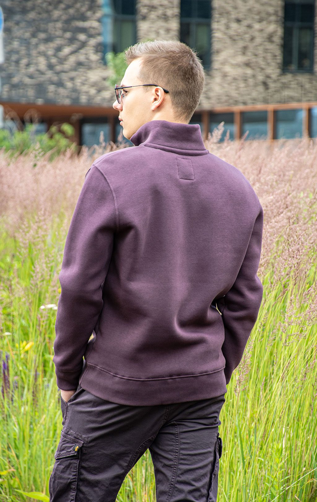 Толстовка ALPHA INDUSTRIES HALF ZIP SWEATER SMALL LOGO plum 
