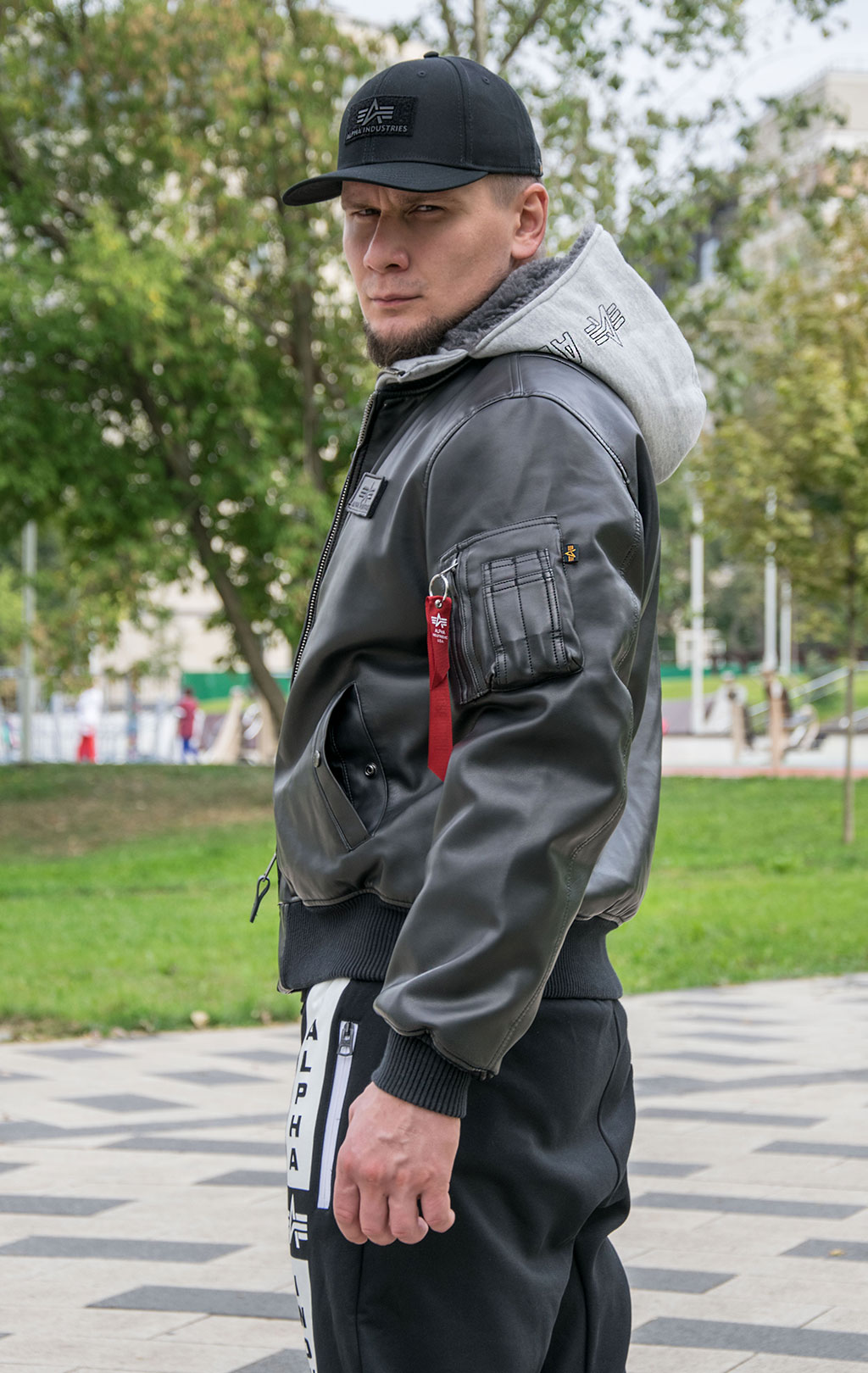 Куртка-бомбер лётная ALPHA INDUSTRIES D-Tec FL MA-1 экокожа black/grey 