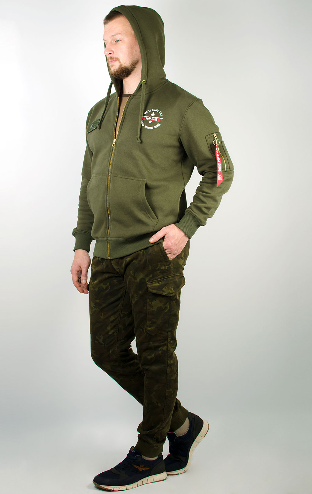 Толстовка ALPHA INDUSTRIES TOP GUN ZIP HOODY dark green 