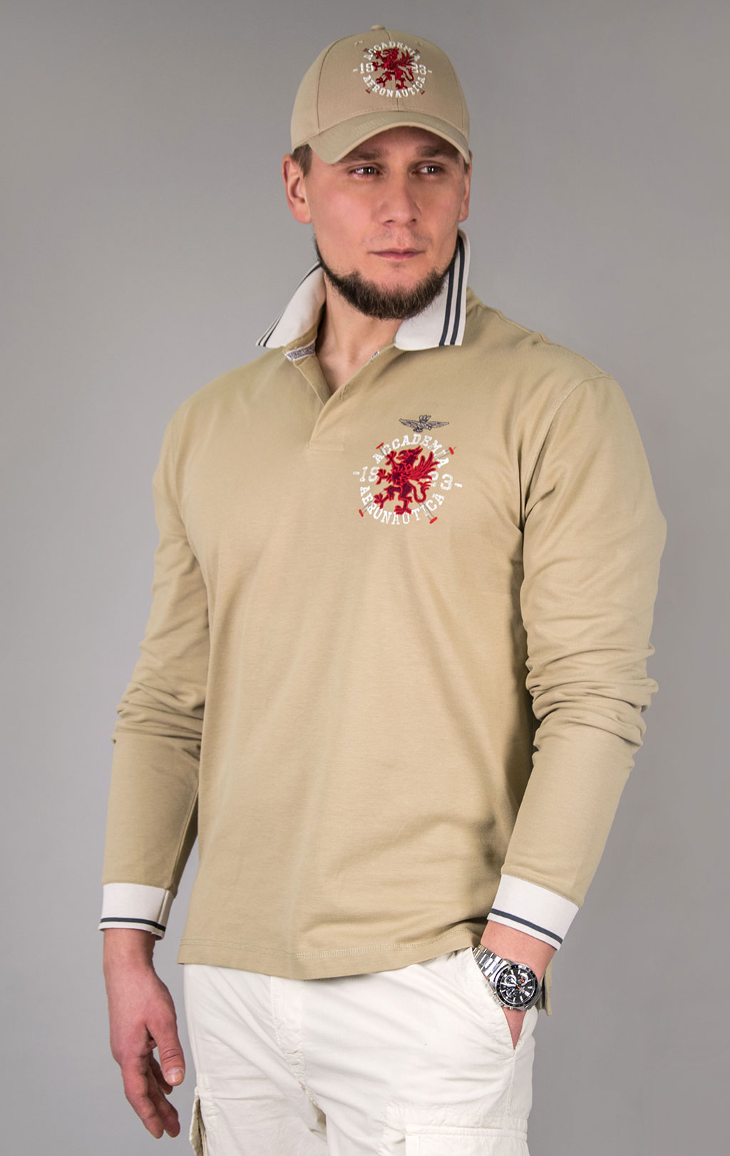 Поло-лонгслив AERONAUTICA MILITARE CORSO GRIFO SS 24/TR sand washed (PO 1791) 